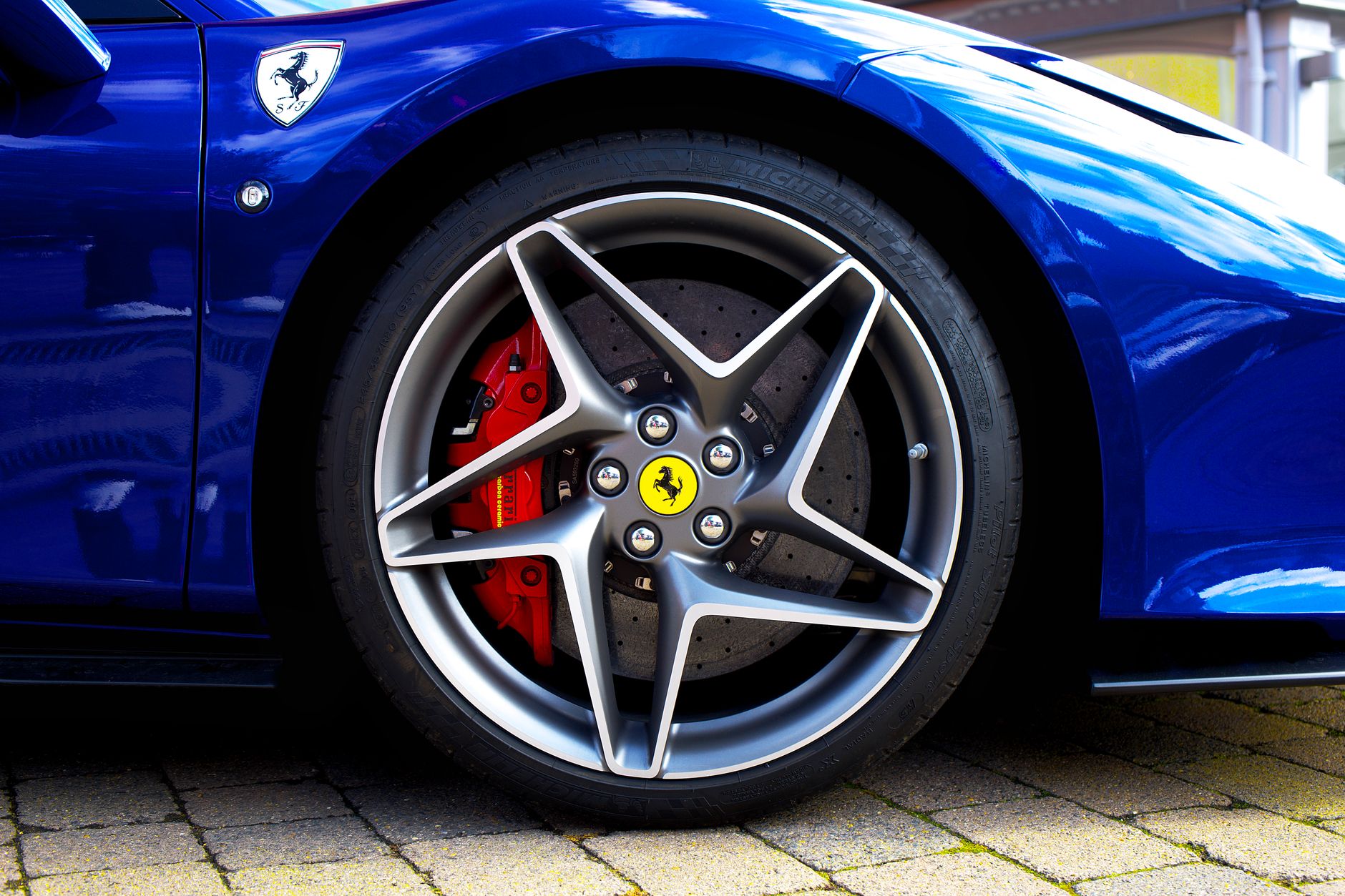 Detailed shot of a car wheel and rim.