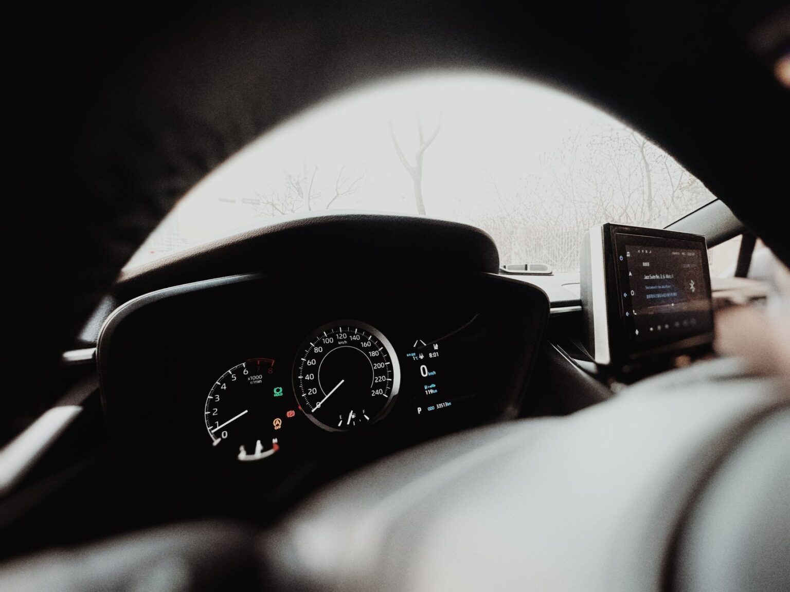 Interior view of a modern car dashboard with digital display