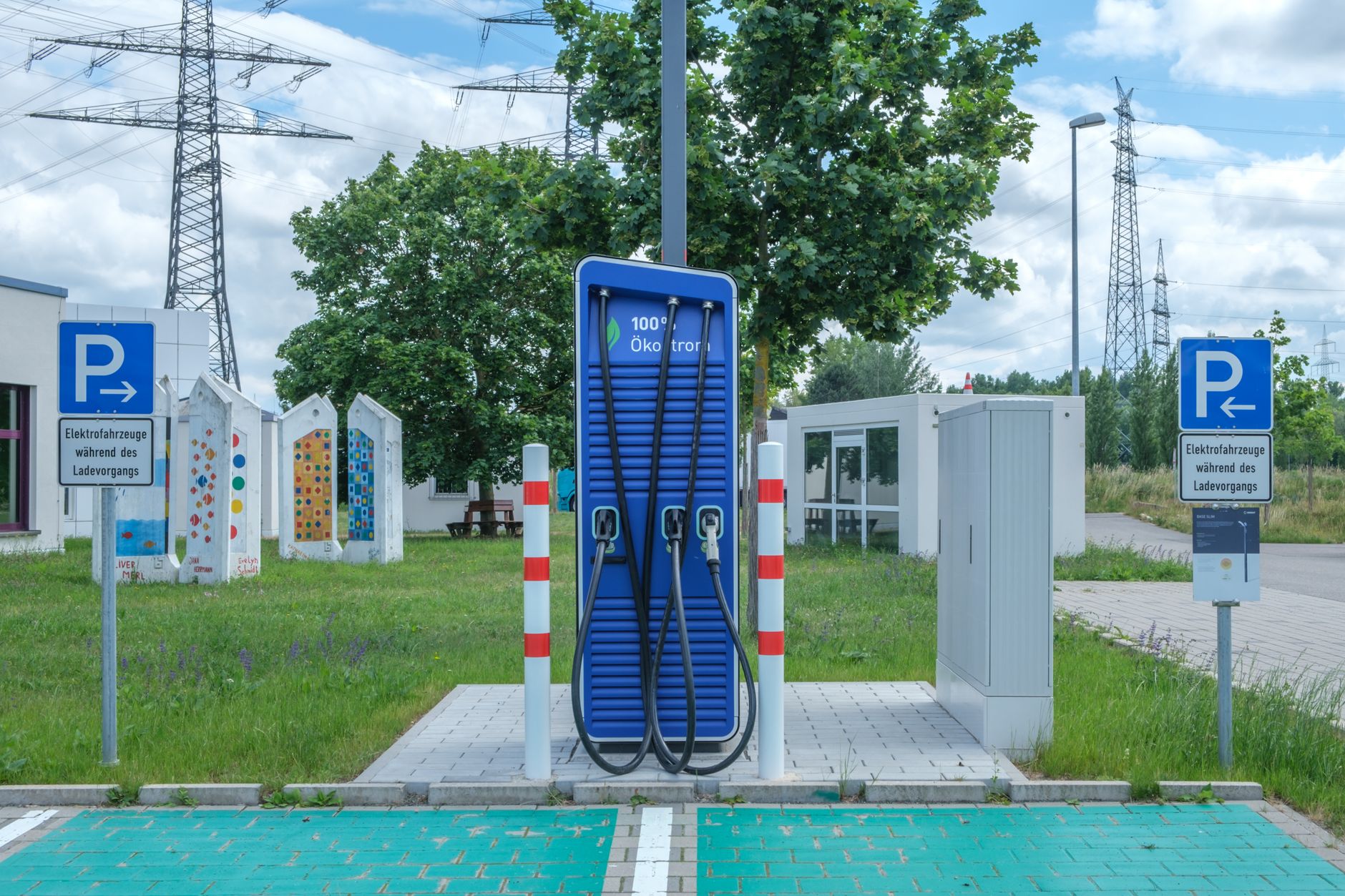 Public electric vehicle charging station.